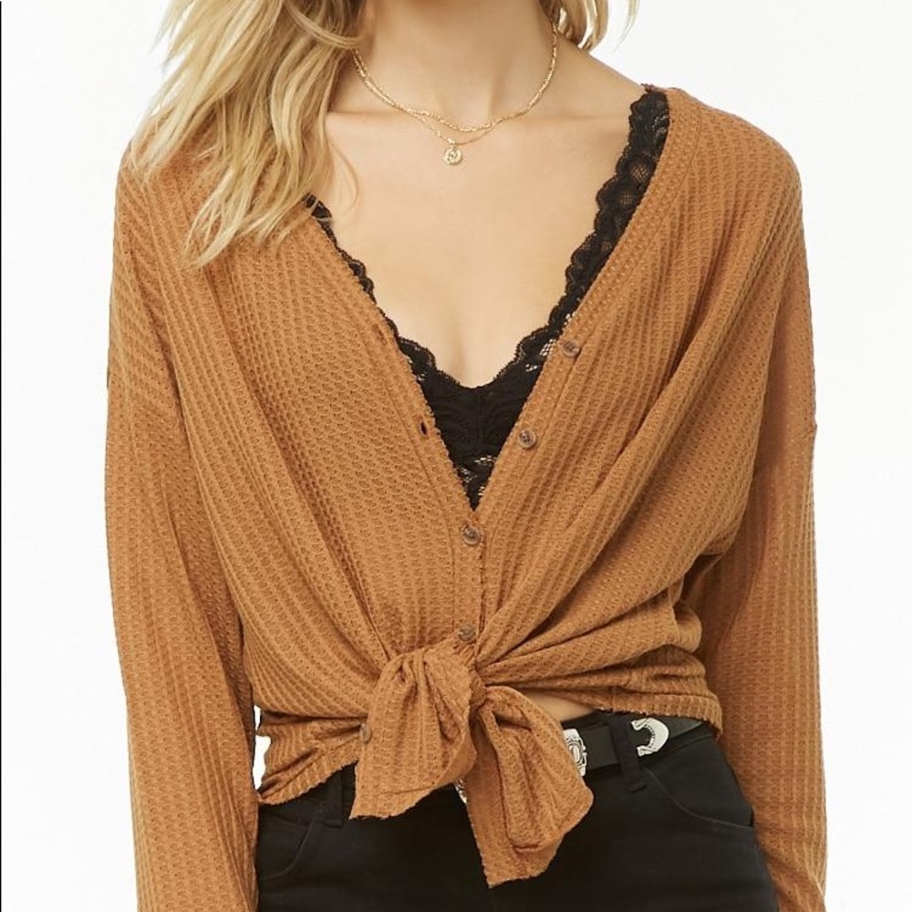 Waffle Knit Button Up Top